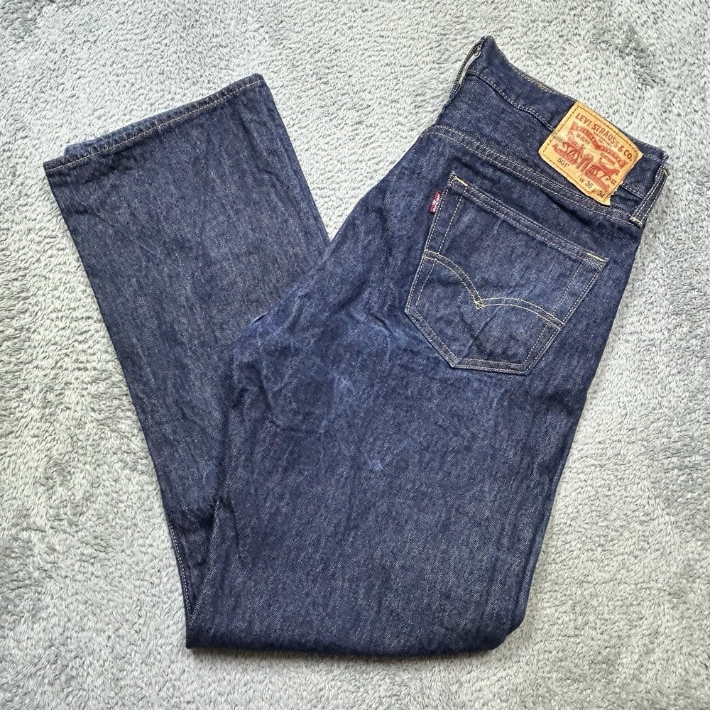 Levis 501 Jeans Men's 36x34 (Actual 35x32) Button Fly Straight Denim Dark Wash